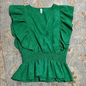 Green Ruffle Sleeve Boutique Top